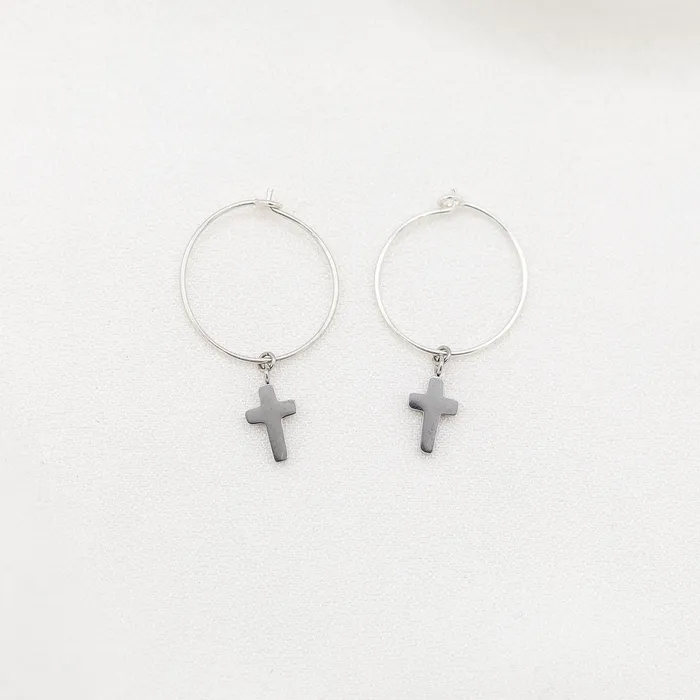 My Saint My Hero Earrings Faith Petite Cross Hoop Earrings