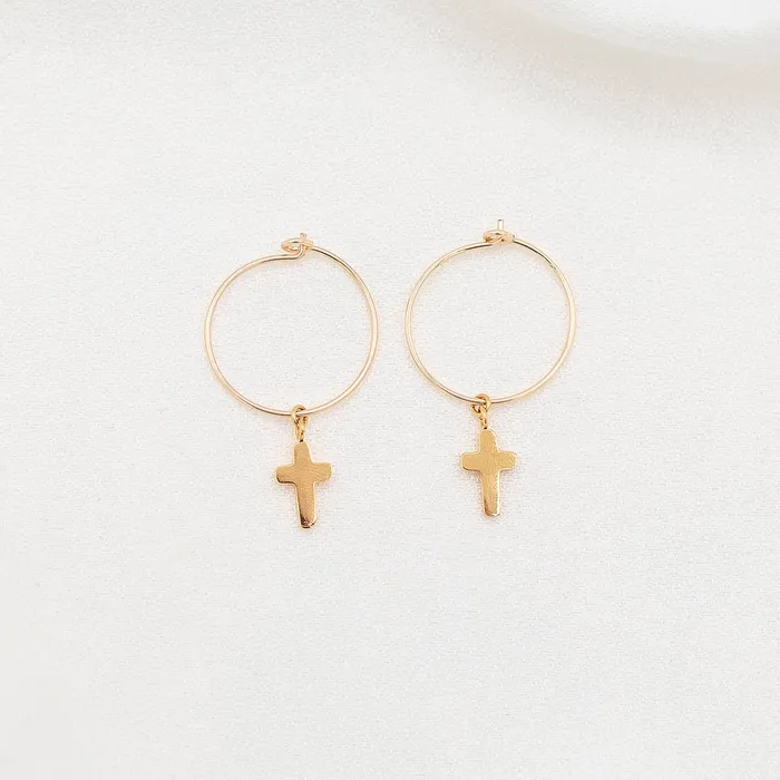 My Saint My Hero Earrings Faith Petite Cross Hoop Earrings
