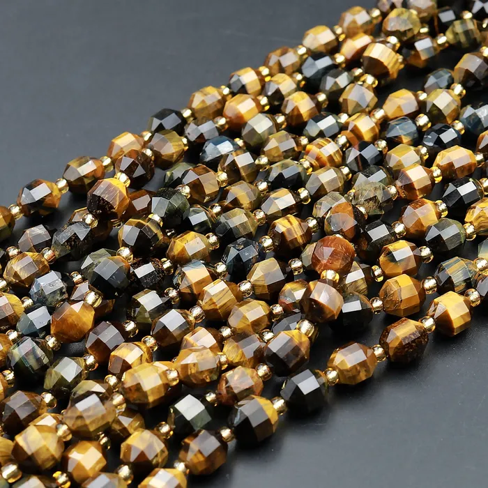 Natural Tiger Eye 8mm Beads Faceted Energy Prism Double Point Cut 155 Strand Intrinsic Trading Earrings
