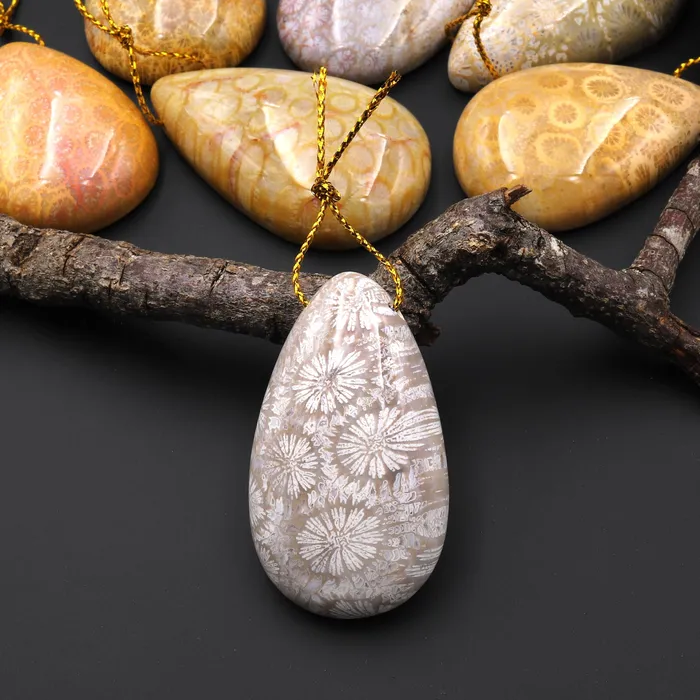 Necklaces AAA Natural Fossil Coral Teardrop Side Drilled Gemstone Pendant A7 Intrinsic Trading Necklaces AAA Natural Fossil Coral Teardrop Side Drilled Gemstone Pendant A7 Intrinsic Trading