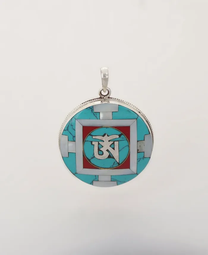 Necklaces Buddha Groove Tibetan Om Sterling Silver Inlay Pendant