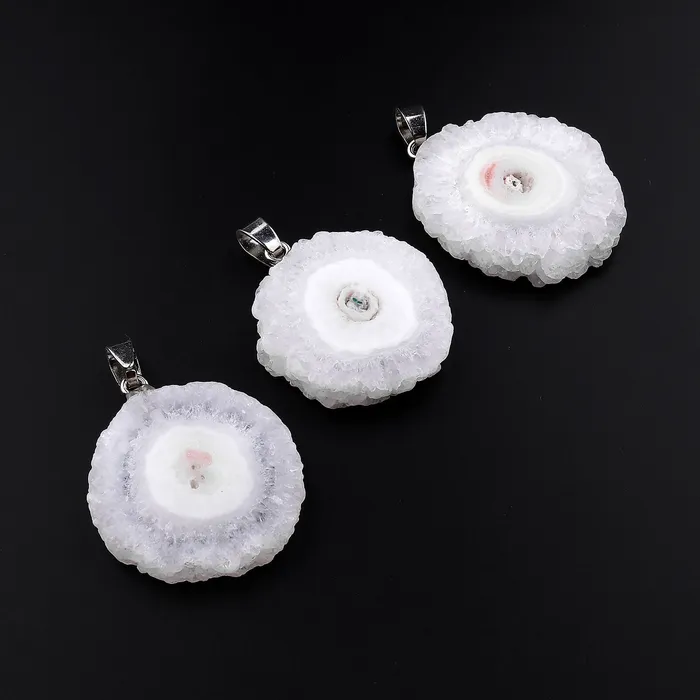 Necklaces Intrinsic Trading Natural White Stalactite Flower Solar Quartz Slice Pendant Focal Bead