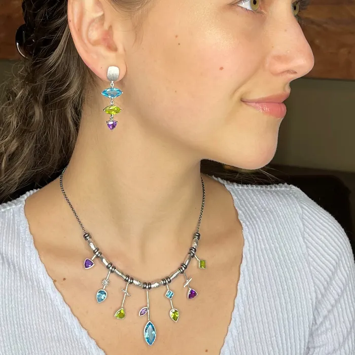 Q Evon Earrings Blue Topaz East West Marquise Earrings