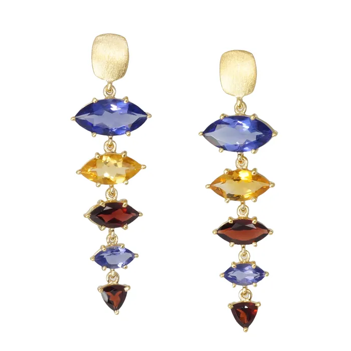 Q Evon Earrings Iolite East West Marquise Gold Earrings