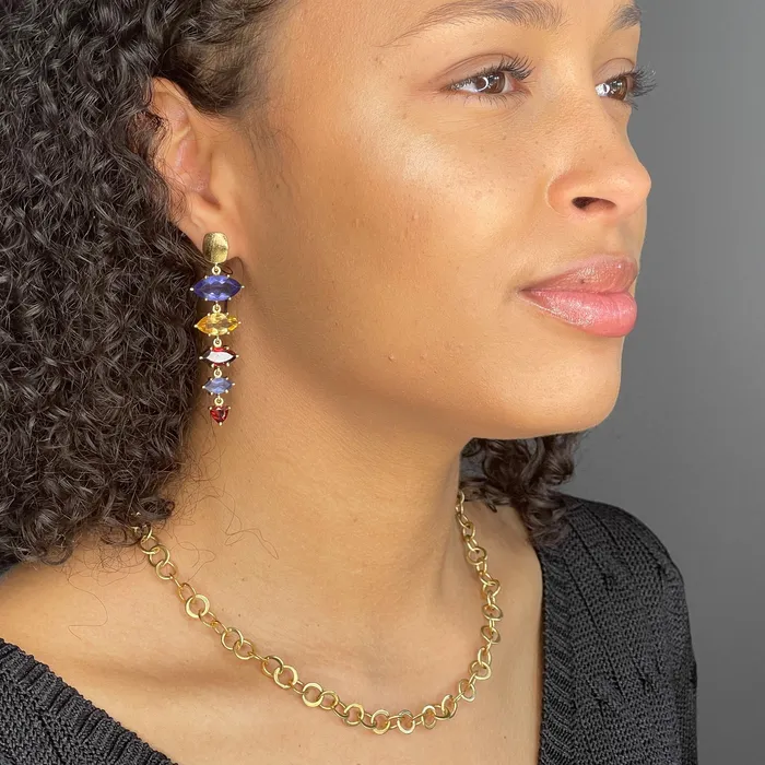 Q Evon Earrings Iolite East West Marquise Gold Earrings