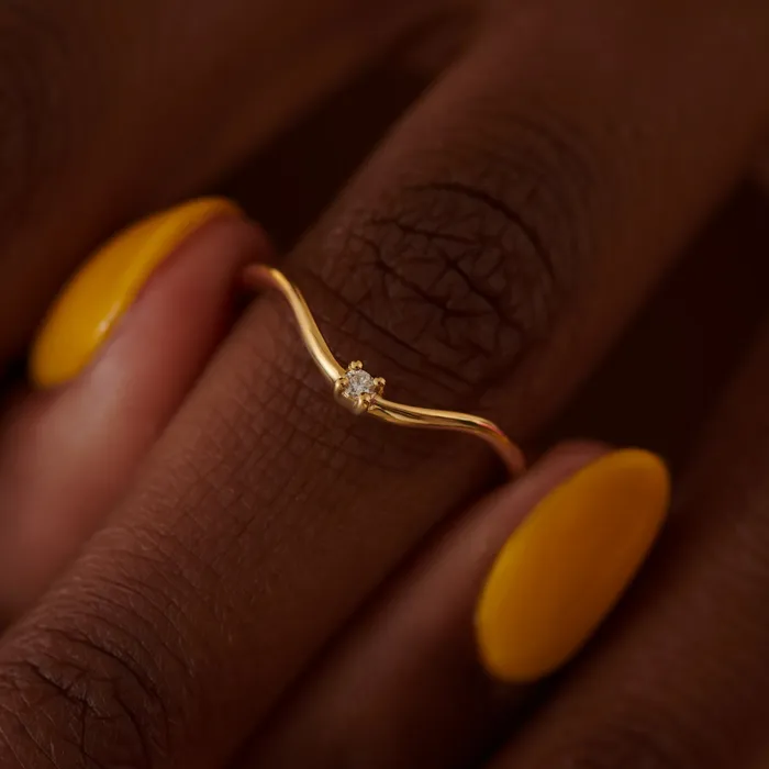 Rings Curved Golden Band Embellished with a Brilliant Diamond ARTEMER Rings Curved Golden Band Embellished with a Brilliant Diamond ARTEMER