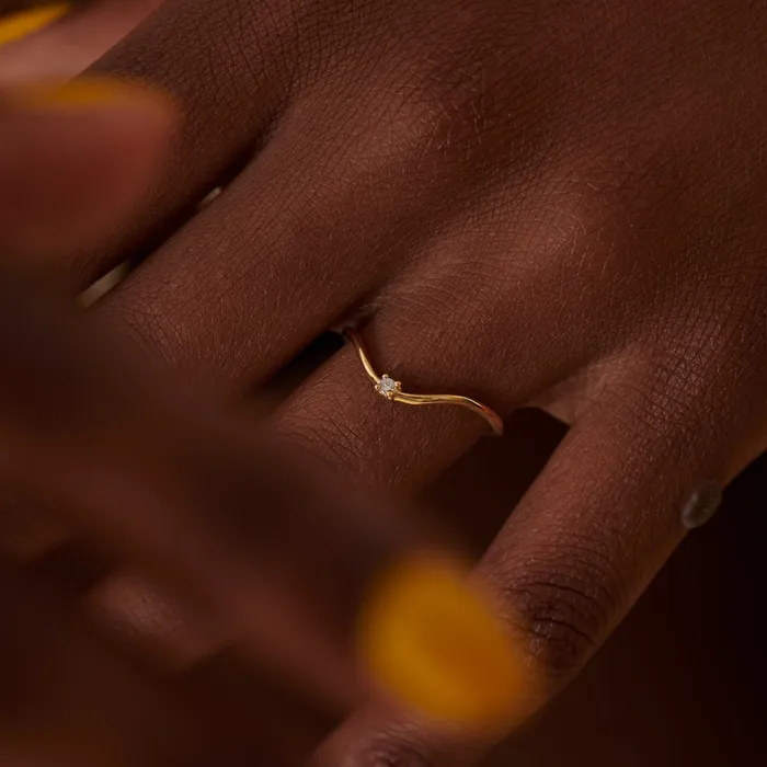 Rings Curved Golden Band Embellished with a Brilliant Diamond ARTEMER Rings Curved Golden Band Embellished with a Brilliant Diamond ARTEMER