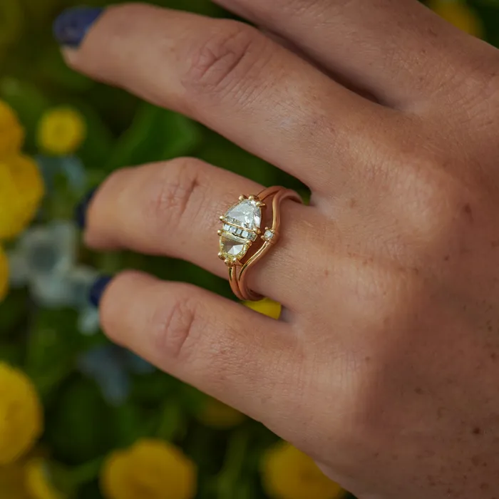 Rings Curved Golden Band Embellished with a Brilliant Diamond ARTEMER Rings Curved Golden Band Embellished with a Brilliant Diamond ARTEMER