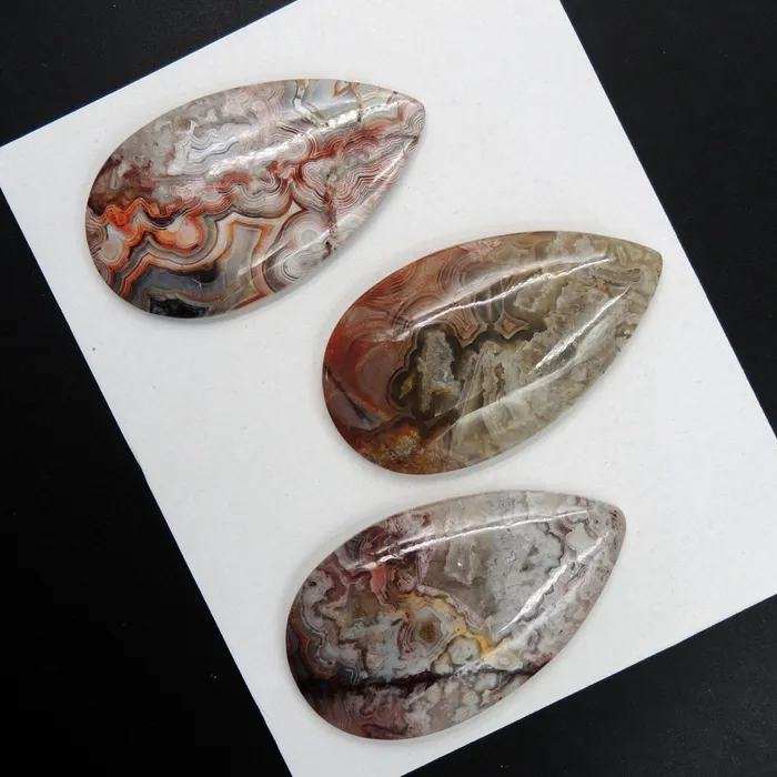 Rings Intrinsic Trading Undrilled Natural Laguna Lace Agate Pendant Cab Ring Size Cabochon Set Teardrop Pendant Shape From Mexico C361 Card