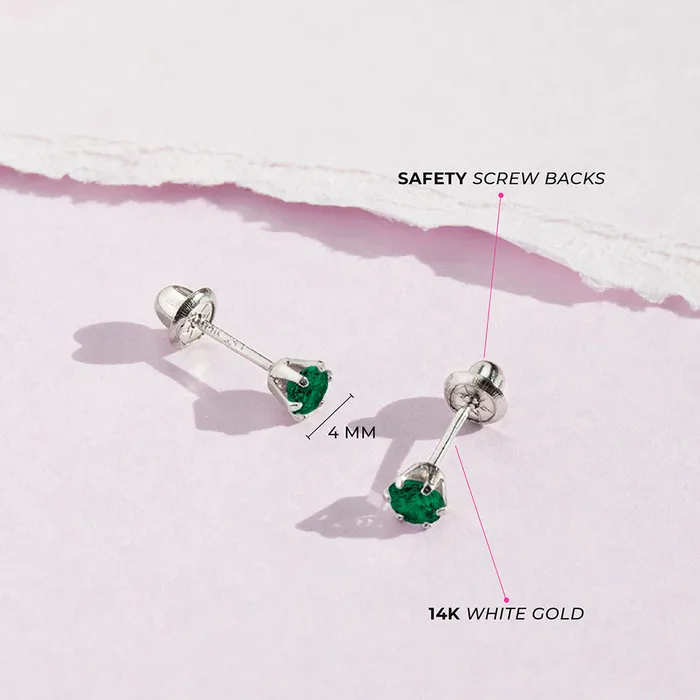 14k White Gold Brilliant Prong Set Cubic Zirconia Kids Childrens Girls Earrings Safety Screw Back Baby Screw Back Earrings Earrings