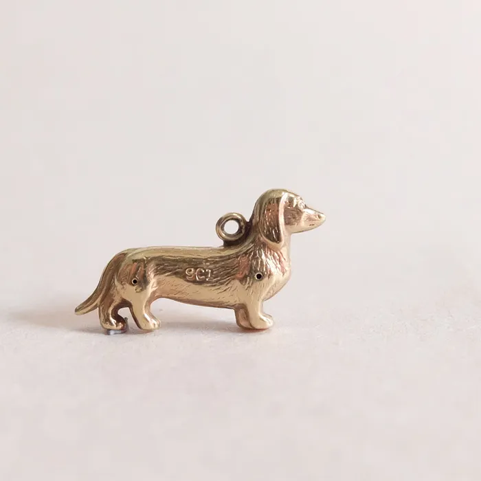 aliceeden Charm Necklaces Vintage 9ct Gold Mini Sausage Dog Daschund Charm