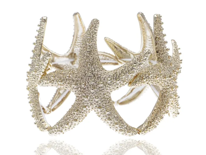 Alilang Bracelets Gold Textured Starfish Stretch Bangle Cuff Statement Bracelet