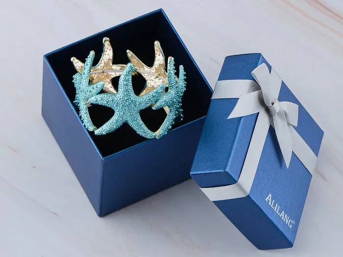 Alilang Bracelets Gold Textured Starfish Stretch Bangle Cuff Statement Bracelet