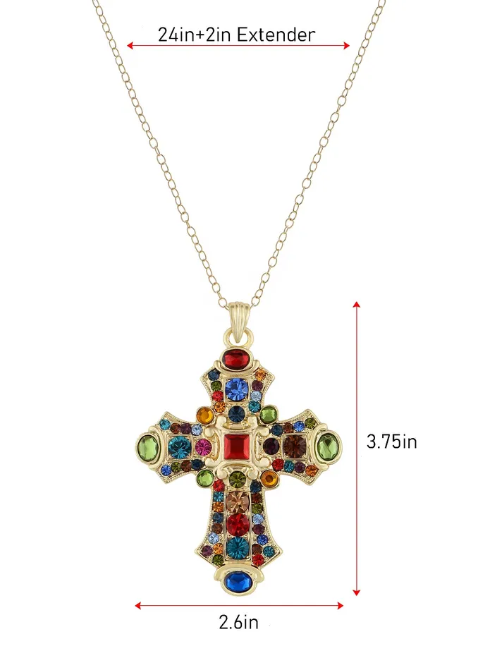 Alilang Necklaces Aquamarine Blue Topaz Accent Holy Cross Pendant Necklace