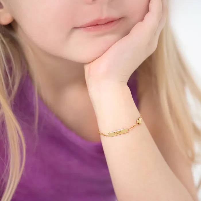 Baby ID Bracelets Bracelets 14k Gold 5 6 Engravable Puffed Butterfly Baby Toddler Kids Bracelet