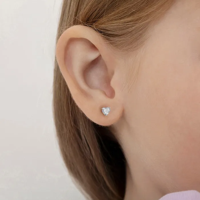 Baby Stud Earrings Earrings Solitaire Heart Kids Childrens Girls Earrings Safety Push Back Sterling Silver