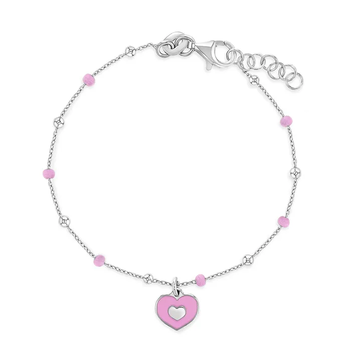 Bracelets 56 Enamel Heart Satellite Baby Toddler Kids Bracelet Sterling Silver Kids Chain Link Bracelets