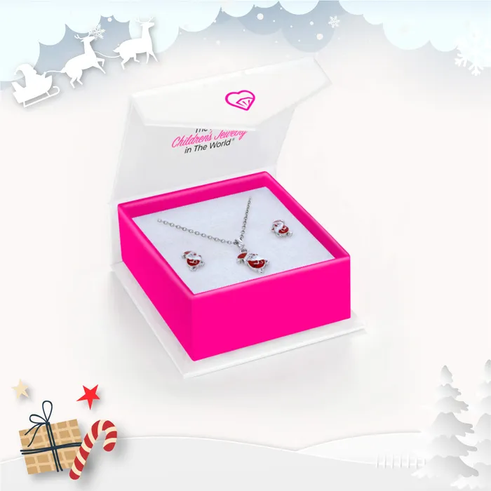 Christmas Santa Kids Childrens Girls Jewelry Set Sterling Silver Kids Jewelry Sets Earrings