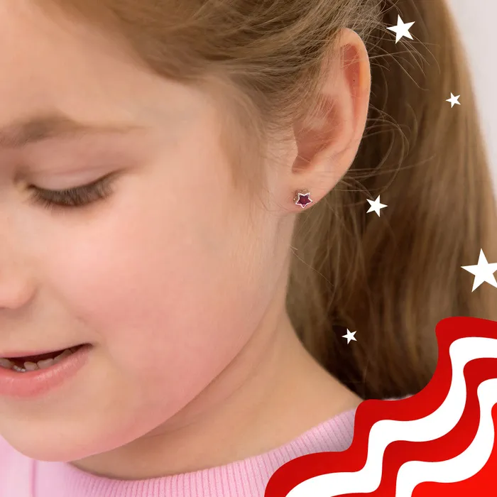 CZ Birthstone Star Simulated Garnet Kids Childrens Girls Earrings Screw Back Sterling Silver Split Earrings
