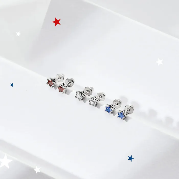 CZ Birthstone Star Simulated Garnet Kids Childrens Girls Earrings Screw Back Sterling Silver Split Earrings