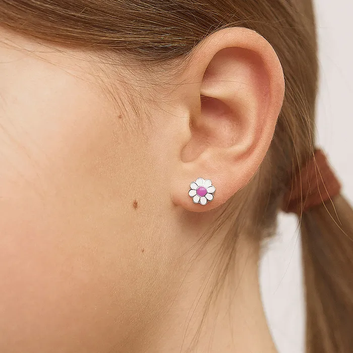 Delightful Daisy Baby Toddler Kids Earrings Screw Back Enamel Sterling Silver Kids Screw Back Earrings Earrings