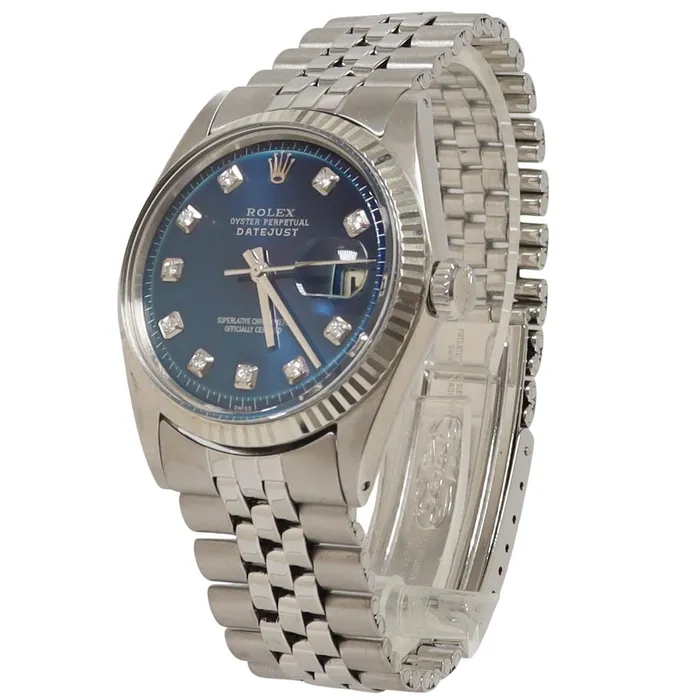 Happy Jewelers Watches Rolex Datejust Stainless Steel 36mm Blue Diamond Dial Watch Reference 1601