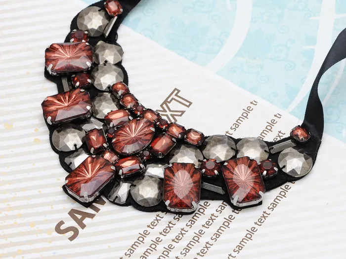 Necklaces Alilang Black Brown Red Grey Gemss Tribal Statement Tie Bib Necklace