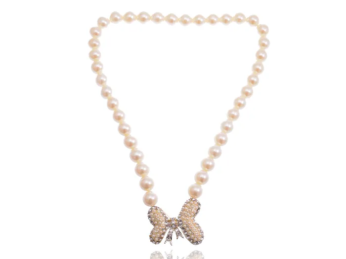 Necklaces Alilang Butterfly Abstract Cream Bow Fabricated Pearl Bead Necklace Necklaces Alilang Butterfly Abstract Cream Bow Fabricated Pearl Bead Necklace