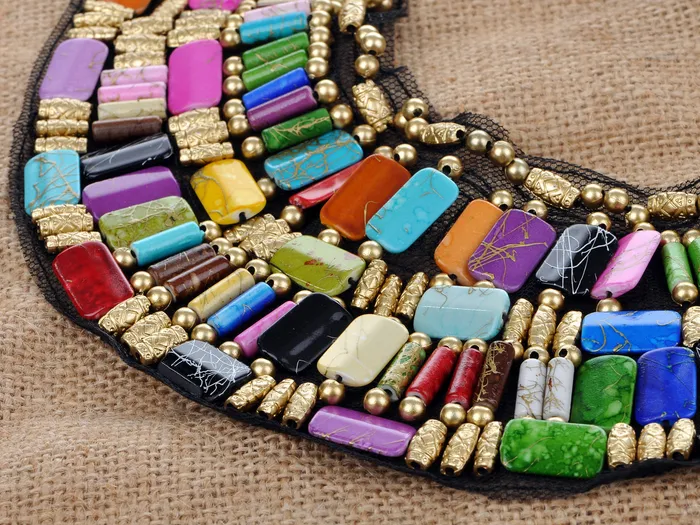 Necklaces Black Tribal U Shaped Draped Multicolour Rainbow Beads Statement Necklace Refined by AnnaKaci