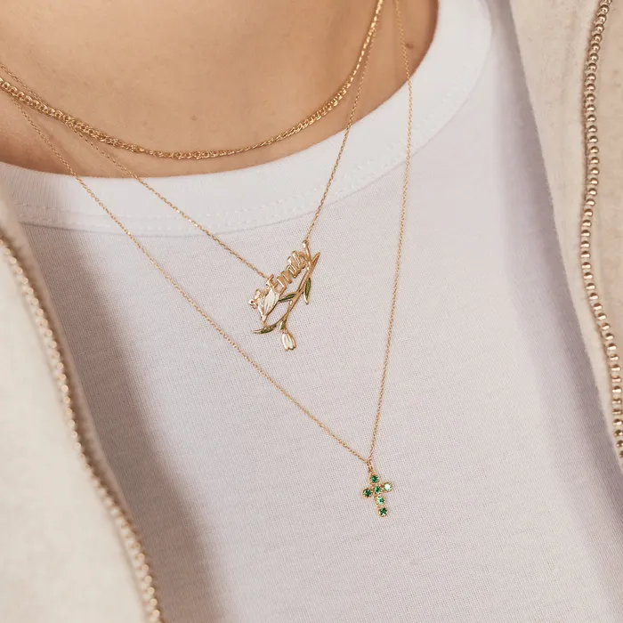 Necklaces Gelin Diamond Emerald Cross Necklace