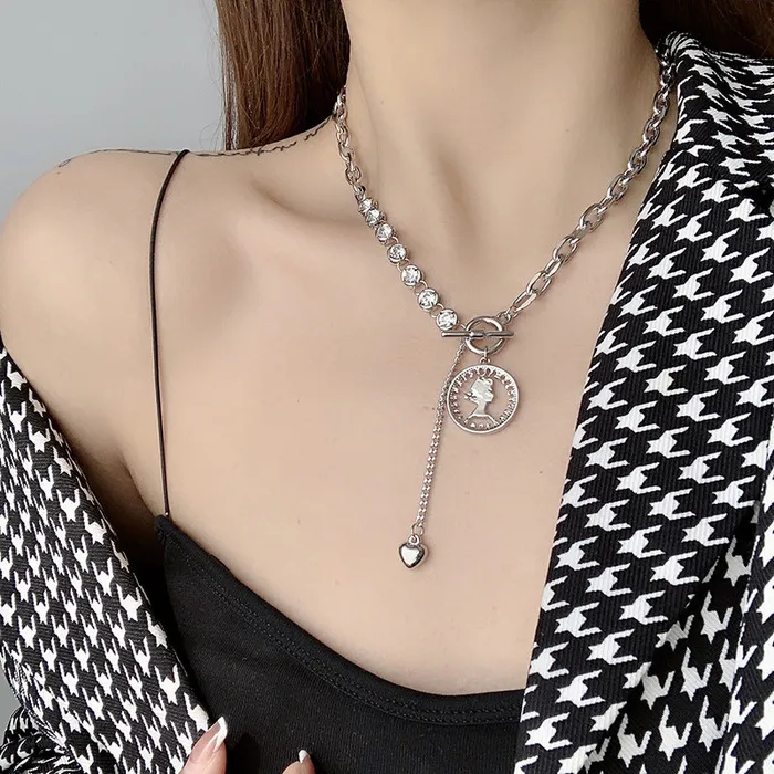 Necklaces Refined by AnnaKaci Portrait Coin Asymmetrical Chain Necklace Necklaces Refined by AnnaKaci Portrait Coin Asymmetrical Chain Necklace