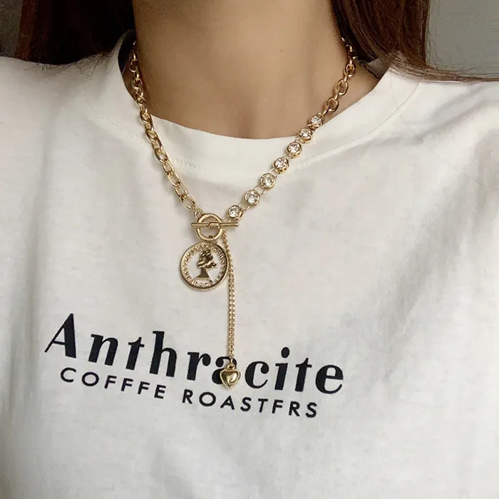 Necklaces Refined by AnnaKaci Portrait Coin Asymmetrical Chain Necklace Necklaces Refined by AnnaKaci Portrait Coin Asymmetrical Chain Necklace
