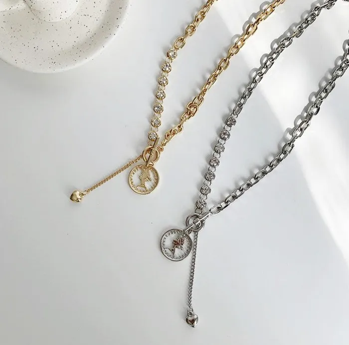Necklaces Refined by AnnaKaci Portrait Coin Asymmetrical Chain Necklace Necklaces Refined by AnnaKaci Portrait Coin Asymmetrical Chain Necklace