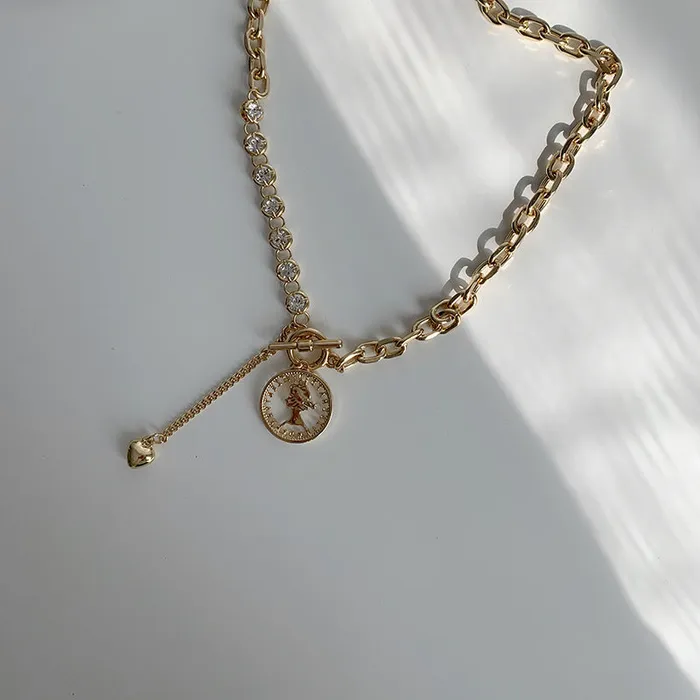 Necklaces Refined by AnnaKaci Portrait Coin Asymmetrical Chain Necklace Necklaces Refined by AnnaKaci Portrait Coin Asymmetrical Chain Necklace