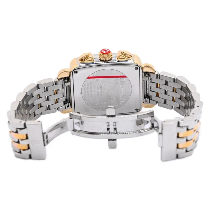 Rings Happy Jewelers Michele Ladies Deco Diamond Chronograph Two Tone Plated Yellow Gold and Steel 33mm White MOP Diamond Dial Watch Reference MW06P00C9046