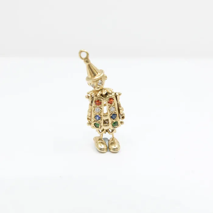 Vintage 9ct Gold Moving Clown Charm with Gems aliceeden Charm Necklaces