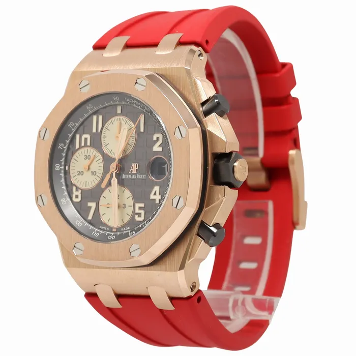 Watches Happy Jewelers Audemars Piguet Royal Oak Offshore 42mm Rose Gold Gray Ruthenium Mega Tapisserie Dial Watch Reference 26470OROOA125CR01