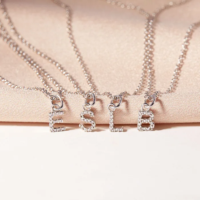 Womens Necklaces Necklaces Pave Letter Womens PendantNecklace Sterling Silver