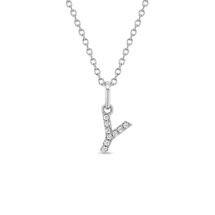 Womens Necklaces Necklaces Pave Letter Womens PendantNecklace Sterling Silver