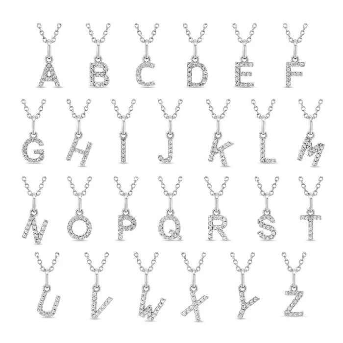 Womens Necklaces Necklaces Pave Letter Womens PendantNecklace Sterling Silver